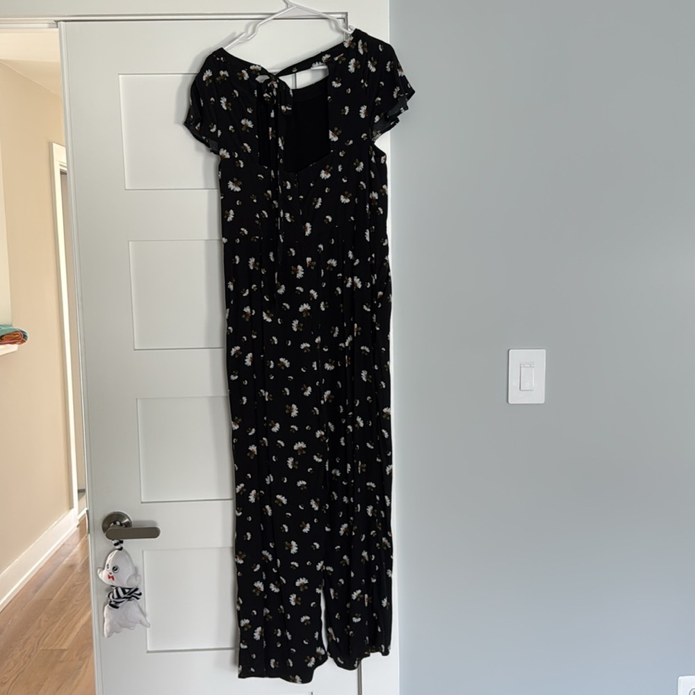 LOFT Black Floral Jumpsuit